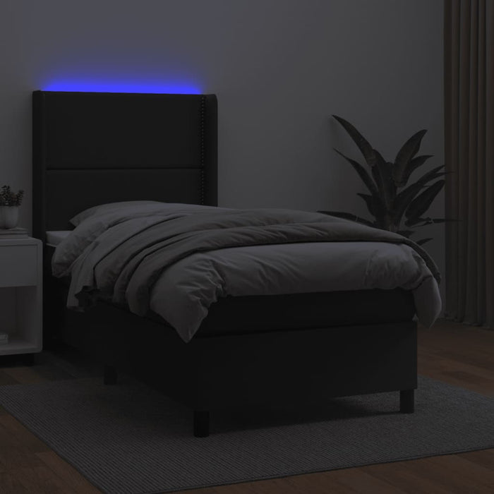 Pat cu arcuri, saltea și LED, negru, 80x200 cm, piele ecologică WALTI