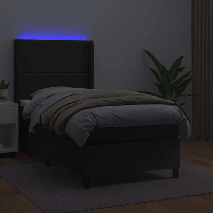 Pat cu arcuri, saltea și LED, negru, 90x190 cm, piele ecologică - WALTI WALTI