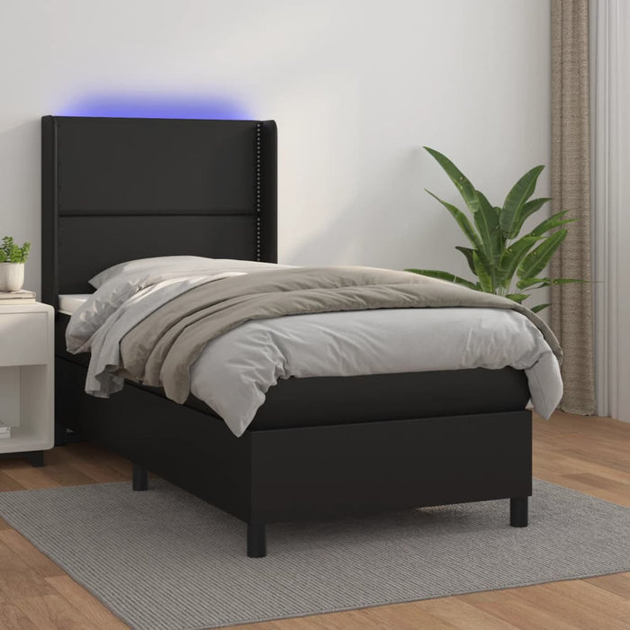 Pat cu arcuri, saltea și LED, negru, 90x190 cm, piele ecologică - WALTI WALTI