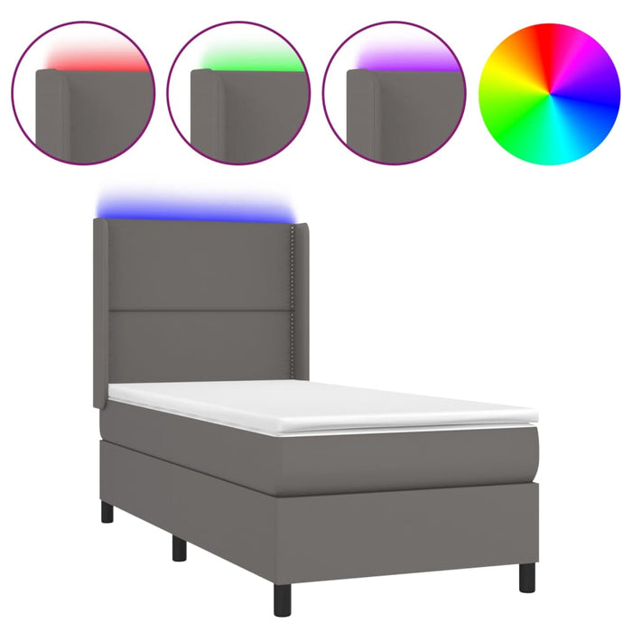 Pat cu arcuri, saltea și LED, gri, 90x190 cm, piele ecologică - WALTI WALTI