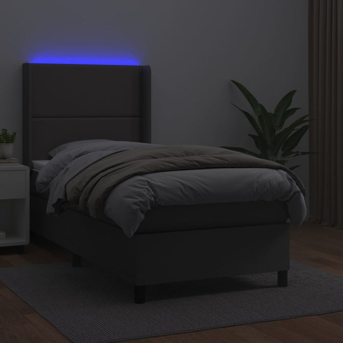 Pat cu arcuri, saltea și LED, gri, 90x190 cm, piele ecologică - WALTI WALTI