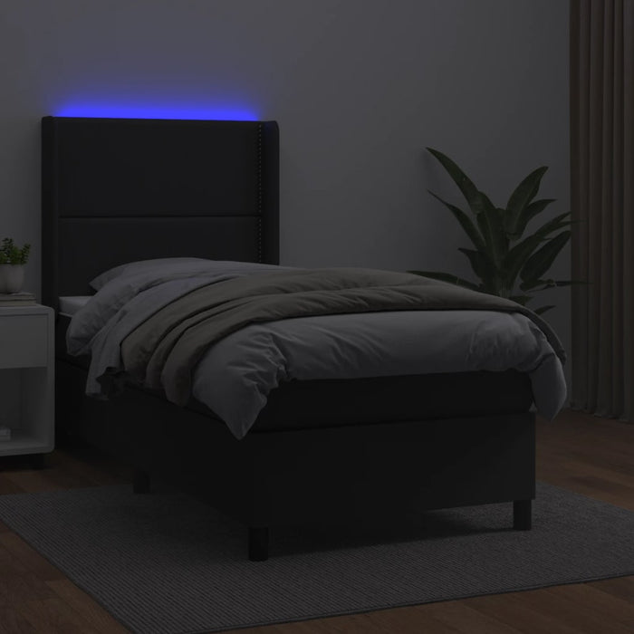 Pat cu arcuri, cu saltea și LED, negru, 90x200 cm, piele eco - WALTI WALTI