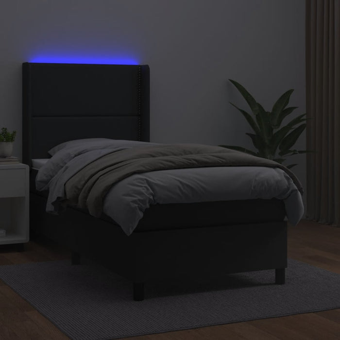 Pat cu arcuri, saltea și LED, negru, 100x200cm, piele ecologică - WALTI WALTI