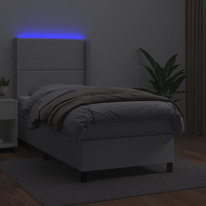 Pat cu arcuri, cu saltea și LED, alb, 100x200 cm, piele eco - WALTI WALTI