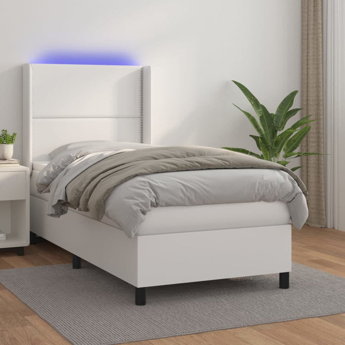 Pat cu arcuri, cu saltea și LED, alb, 100x200 cm, piele eco - WALTI WALTI
