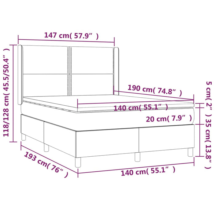 Pat cu arcuri, cu saltea & LED, gri, 140x190 cm, piele eco - WALTI WALTI