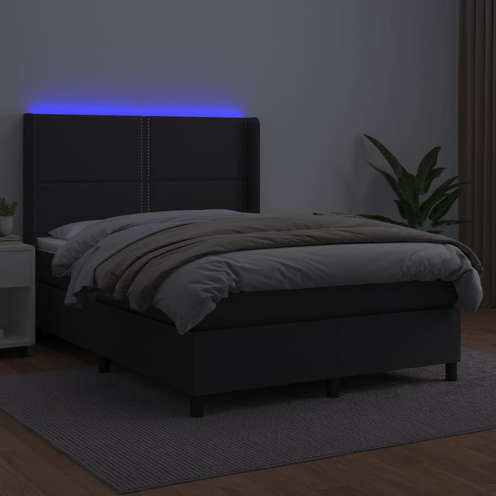 Pat cu arcuri, saltea și LED, negru, 140x200 cm, piele eco - WALTI WALTI