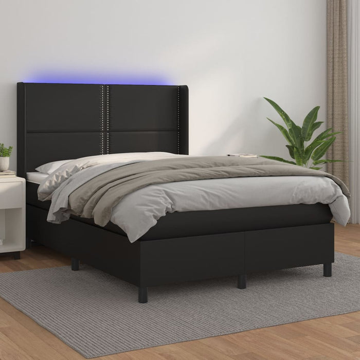 Pat cu arcuri, saltea și LED, negru, 140x200 cm, piele eco - WALTI WALTI