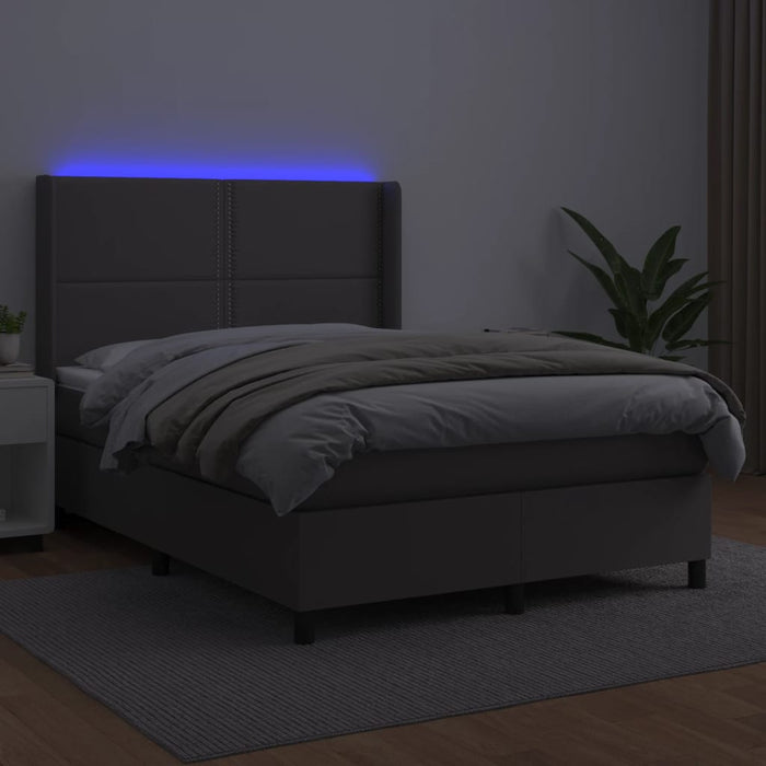 Pat cu arcuri, saltea și LED, gri, 140x200 cm, piele eco - WALTI WALTI