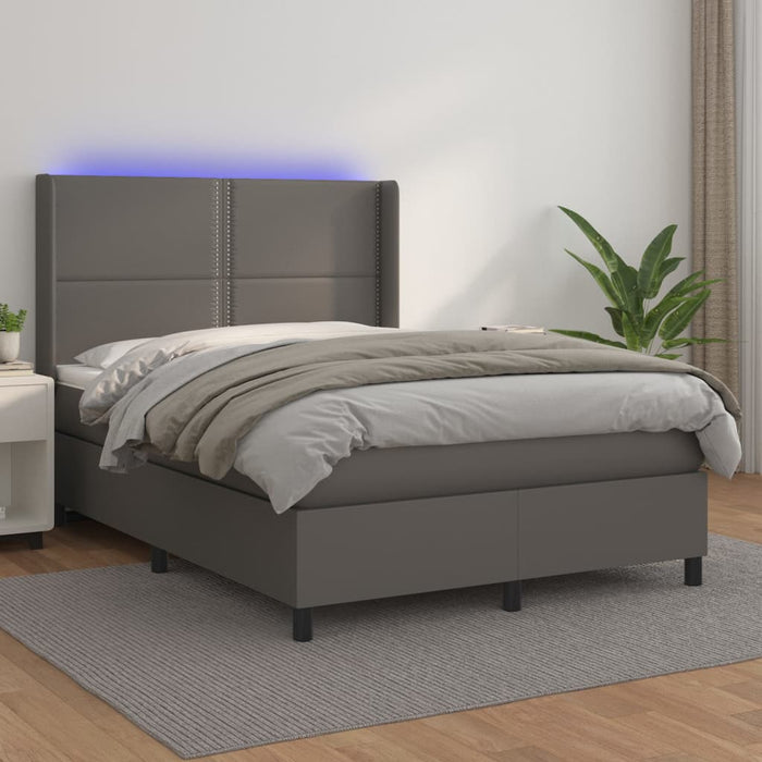 Pat cu arcuri, saltea și LED, gri, 140x200 cm, piele eco - WALTI WALTI