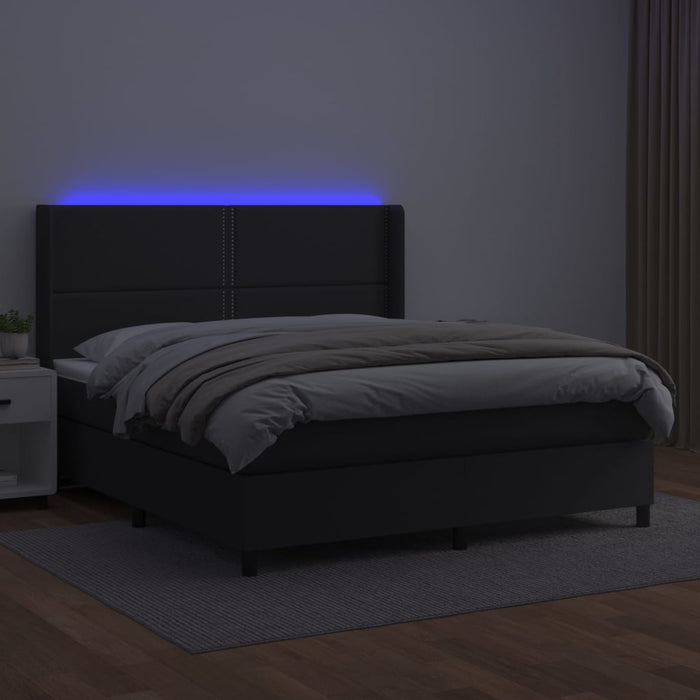 Pat cu arcuri, saltea și LED, negru, 180x200cm, piele ecologică - WALTI WALTI