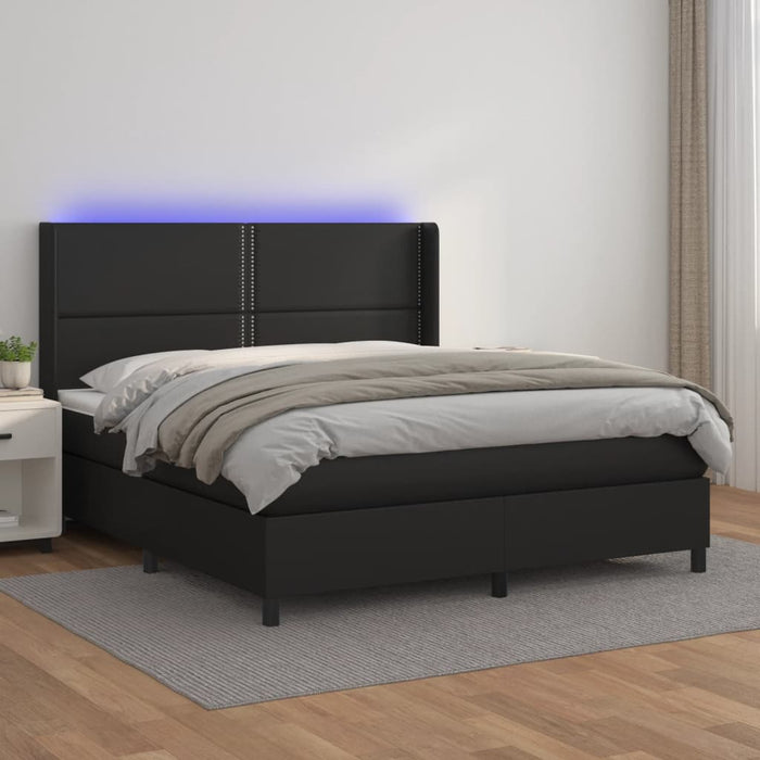Pat cu arcuri, saltea și LED, negru, 180x200cm, piele ecologică - WALTI WALTI