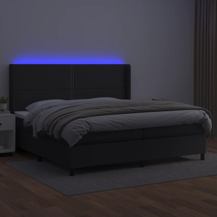 Pat cu arcuri, saltea și LED, negru, 200x200cm, piele ecologică - WALTI WALTI