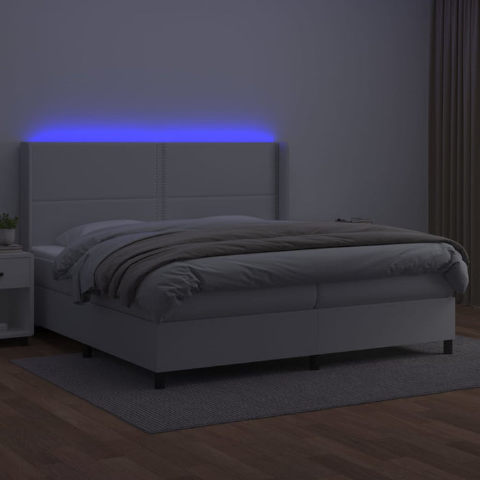 Pat cu arcuri, saltea și LED, alb, 200x200 cm, piele ecologică - WALTI WALTI
