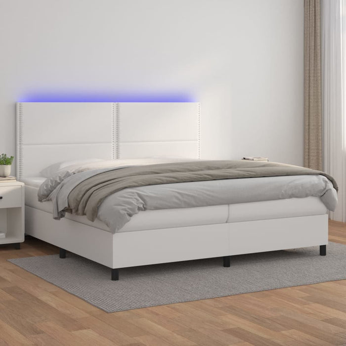 Pat cu arcuri, saltea și LED, alb, 200x200 cm, piele ecologică - WALTI WALTI