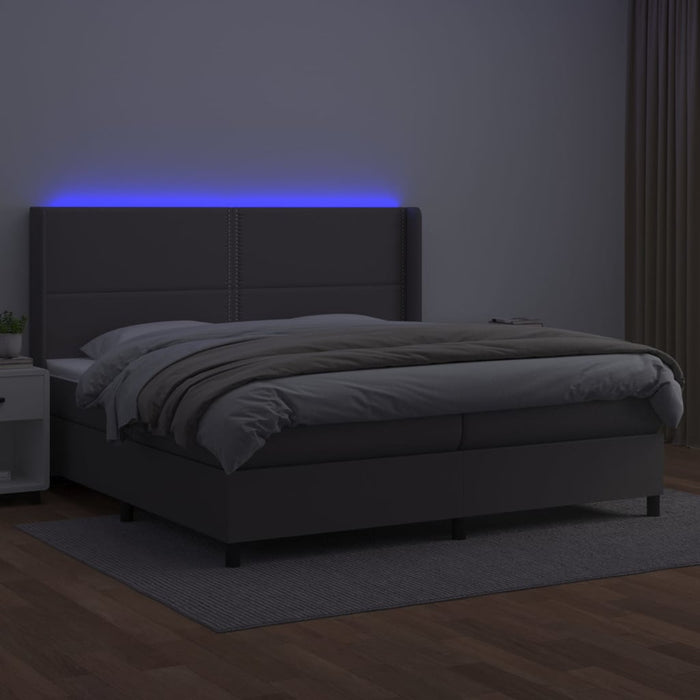 Pat cu arcuri, saltea și LED, gri, 200x200 cm, piele ecologică - WALTI WALTI
