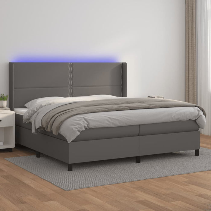 Pat cu arcuri, saltea și LED, gri, 200x200 cm, piele ecologică - WALTI WALTI