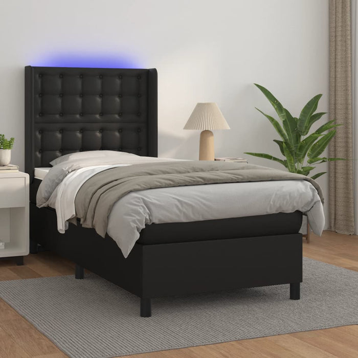 Pat cu arcuri, saltea și LED, negru, 80x200 cm, piele ecologică - WALTI WALTI