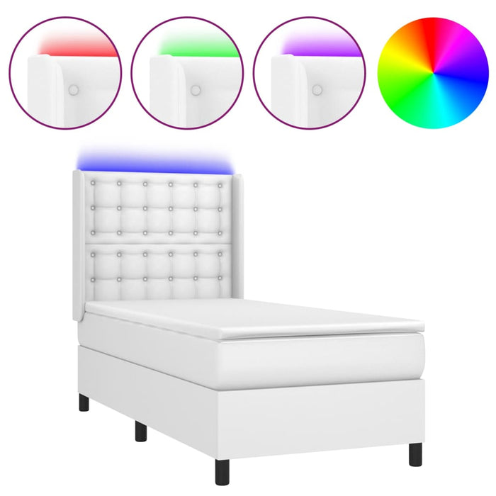 Pat continental cu saltea & LED, alb, 80x200 cm, piele eco WALTI