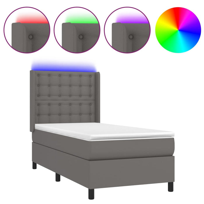Pat continental cu saltea și LED, gri, 80x200 cm, piele eco WALTI