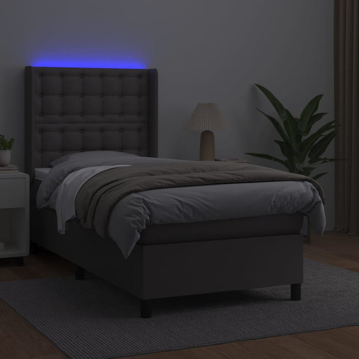 Pat continental cu saltea și LED, gri, 80x200 cm, piele eco WALTI