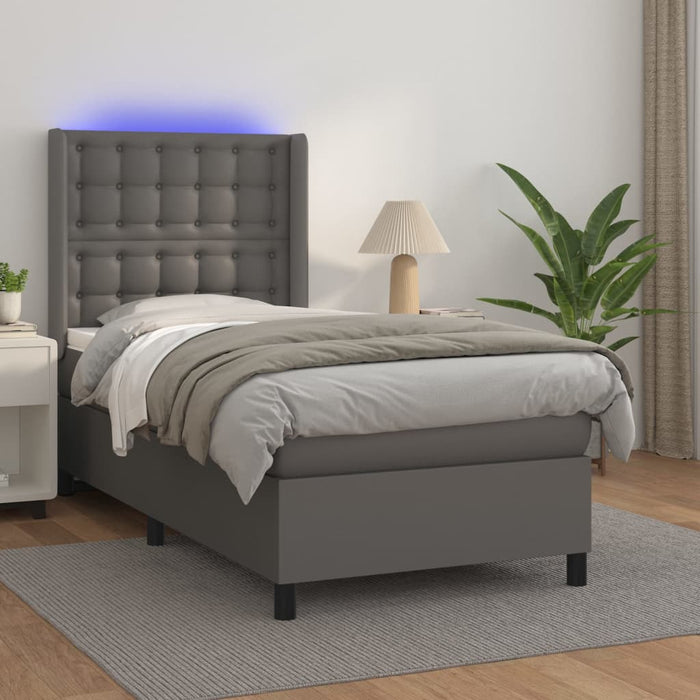 Pat continental cu saltea și LED, gri, 80x200 cm, piele eco WALTI