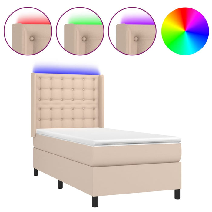 Pat continental cu saltea și LED cappuccino 80x200 cm piele eco - WALTI WALTI