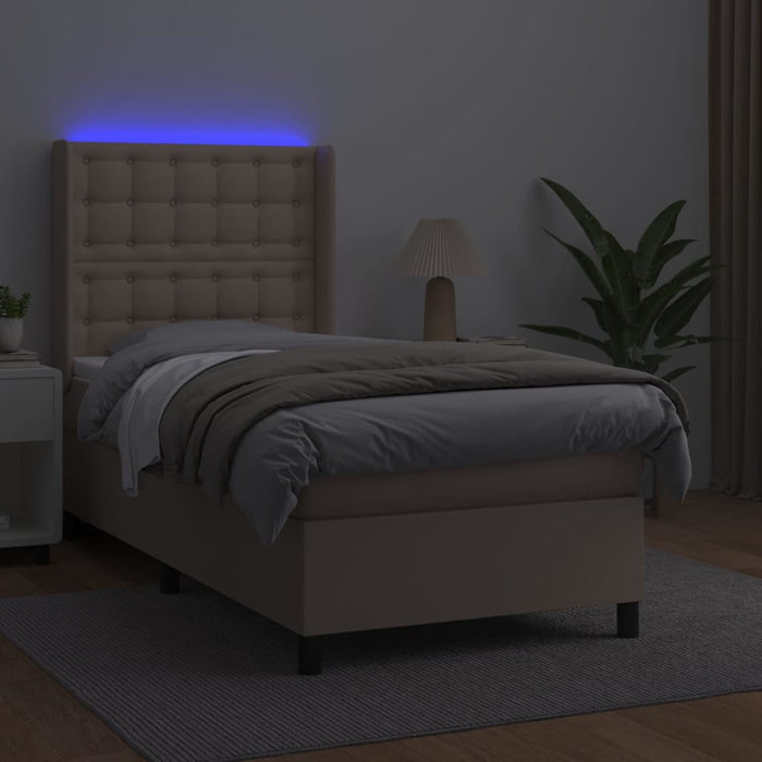 Pat cu arcuri, cu saltea și LED cappuccino 90x190 cm, piele eco WALTI