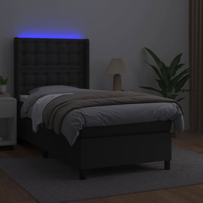 Pat cu arcuri, saltea și LED, negru, 90x200 cm, piele ecologică - WALTI WALTI