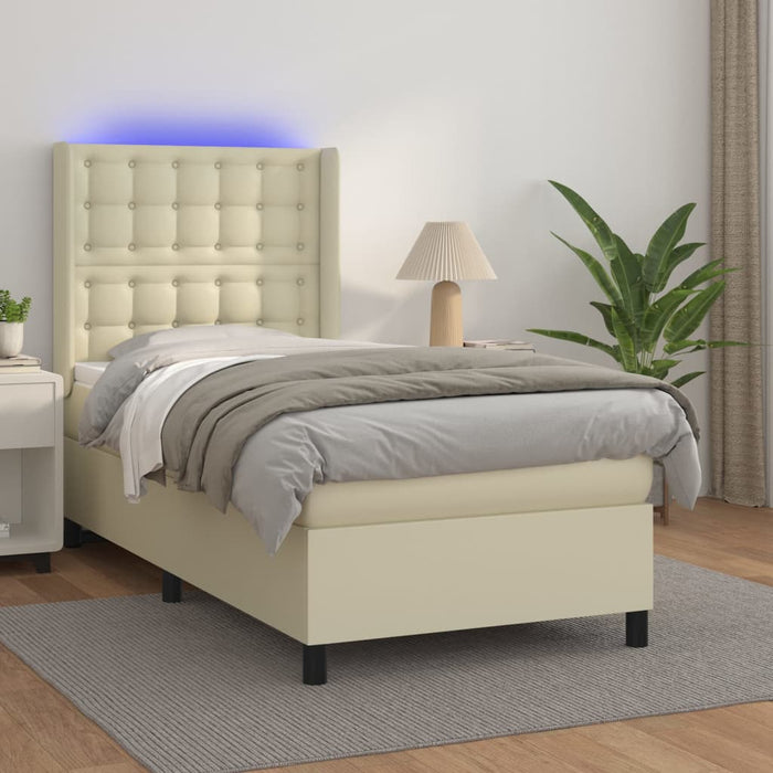 Pat cu arcuri, saltea și LED, crem, 90x200 cm, piele ecologică - WALTI WALTI