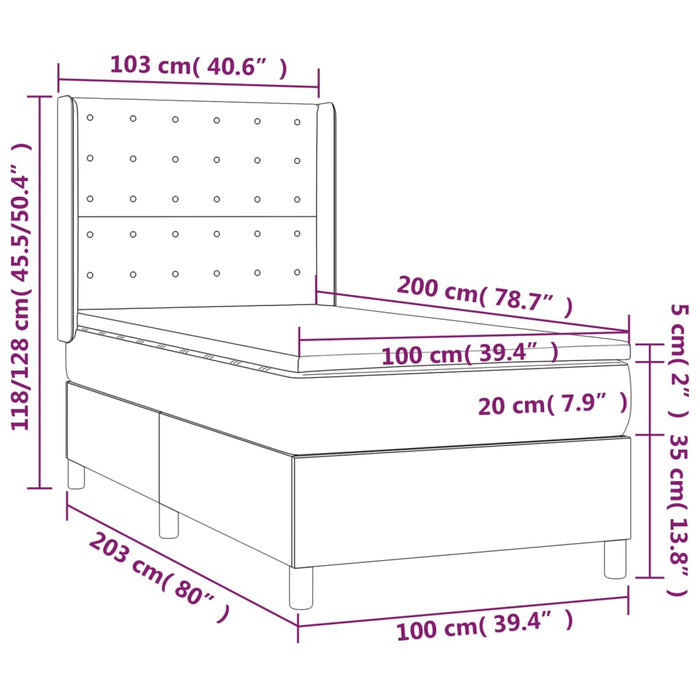 Pat cu arcuri, saltea și LED, alb, 100x200 cm, piele ecologică - WALTI WALTI