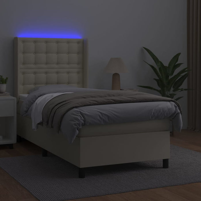 Pat cu arcuri, saltea și LED, crem, 100x200 cm, piele ecologică - WALTI WALTI
