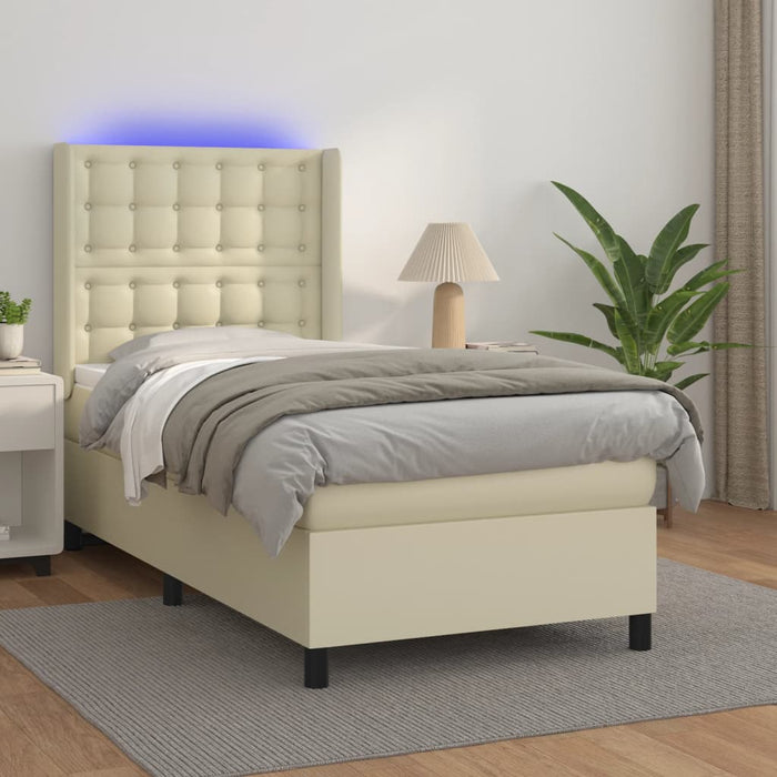 Pat cu arcuri, saltea și LED, crem, 100x200 cm, piele ecologică - WALTI WALTI