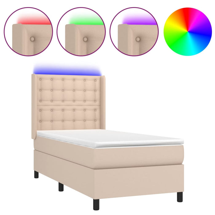Pat cu arcuri, cu saltea și LED cappuccino 100x200 cm piele eco - WALTI WALTI