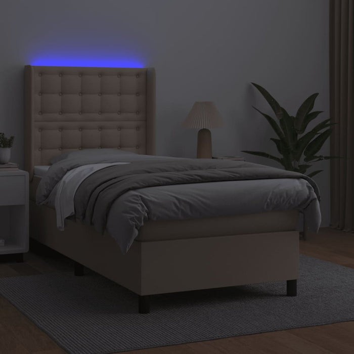 Pat cu arcuri, cu saltea și LED cappuccino 100x200 cm piele eco - WALTI WALTI