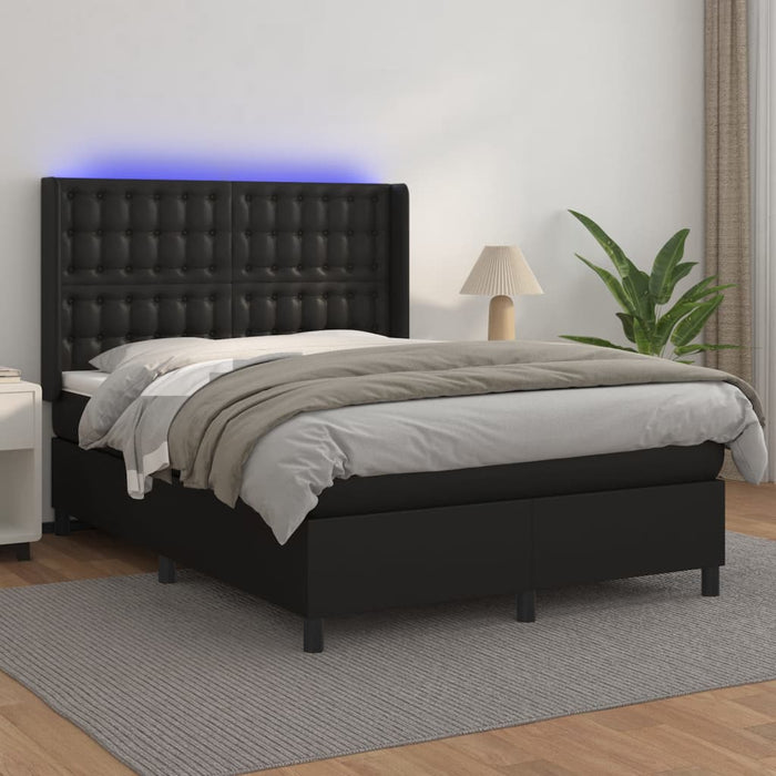 Pat box spring cu saltea, negru, 140x190 cm, piele ecologică - WALTI WALTI