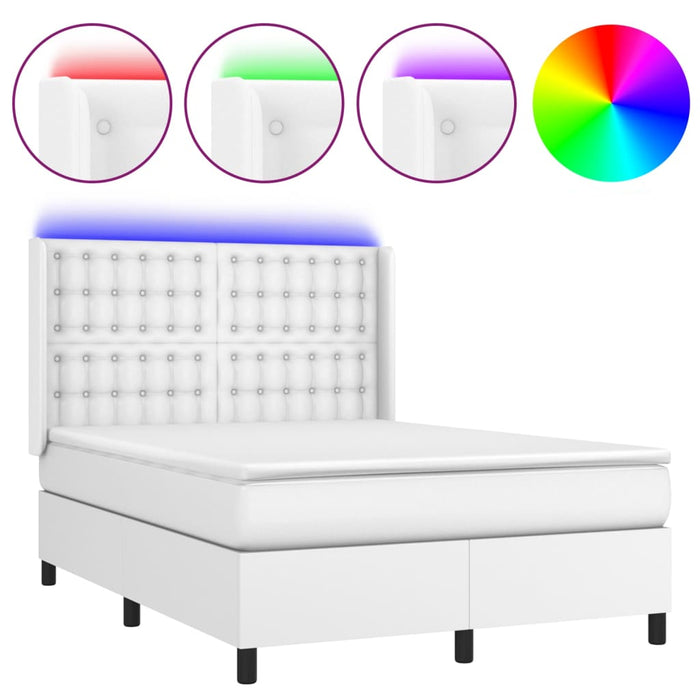 Pat cu arcuri, cu saltea & LED, alb, 140x190 cm, piele eco - WALTI WALTI