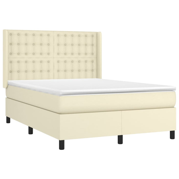 Pat cu arcuri, cu saltea & LED, crem, 140x190 cm, piele eco - WALTI WALTI