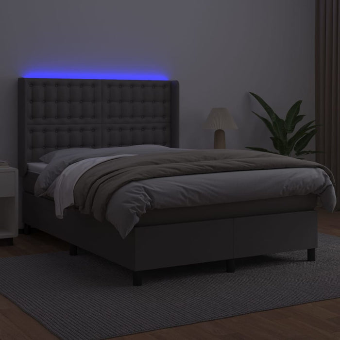 Pat cu arcuri, cu saltea & LED, gri, 140x190 cm, piele eco - WALTI WALTI