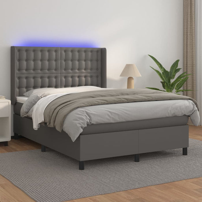 Pat cu arcuri, cu saltea & LED, gri, 140x190 cm, piele eco - WALTI WALTI