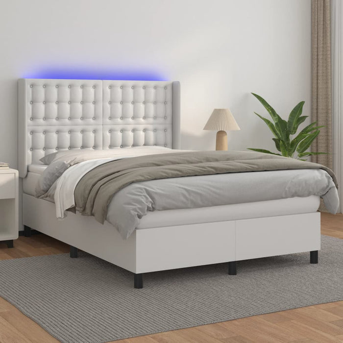 Pat cu arcuri, saltea și LED, alb, 140x200 cm, piele eco - WALTI WALTI