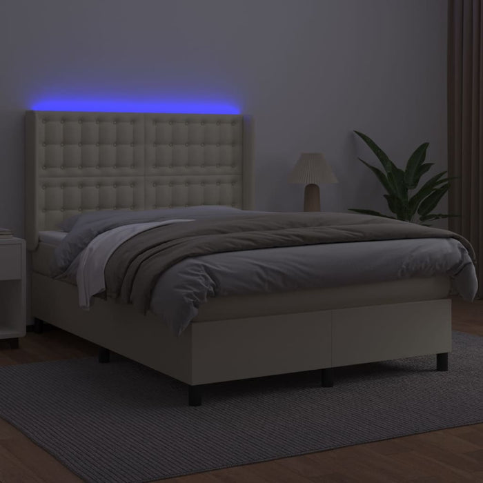 Pat cu arcuri, saltea și LED, crem, 140x200 cm, piele eco - WALTI WALTI