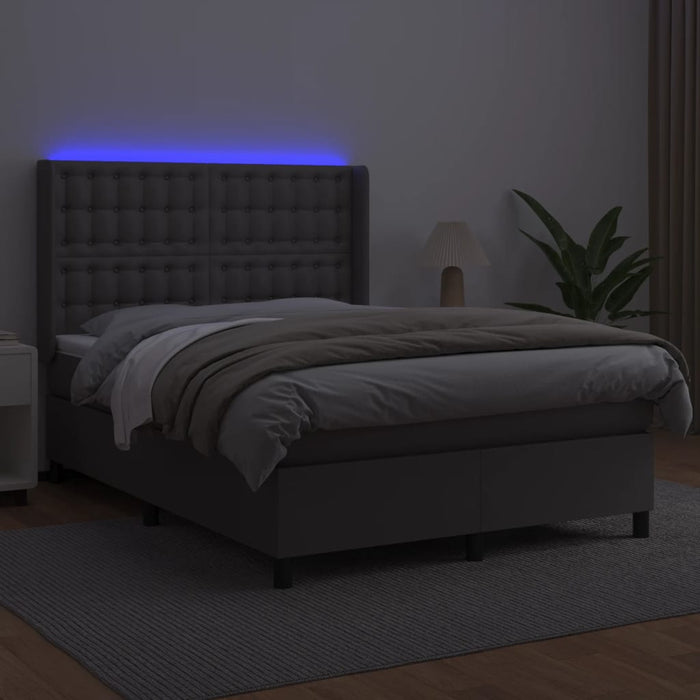 Pat cu arcuri, saltea și LED, gri, 140x200 cm, piele eco - WALTI WALTI
