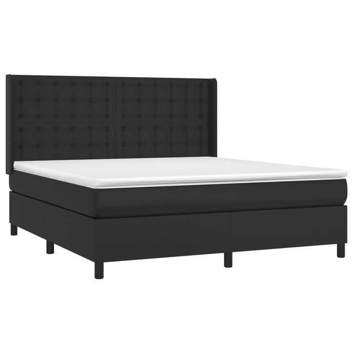 Pat cu arcuri, saltea și LED, negru, 160x200cm, piele ecologică WALTI