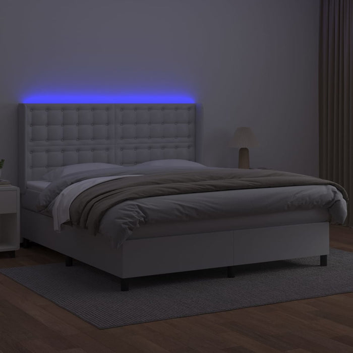 Pat cu arcuri, saltea și LED, alb, 160x200 cm, piele ecologică WALTI