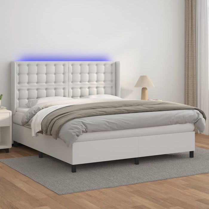 Pat cu arcuri, saltea și LED, alb, 160x200 cm, piele ecologică WALTI