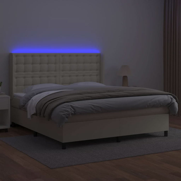 Pat cu arcuri, saltea și LED, crem, 160x200 cm, piele ecologică WALTI