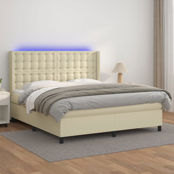 Pat cu arcuri, saltea și LED, crem, 160x200 cm, piele ecologică WALTI