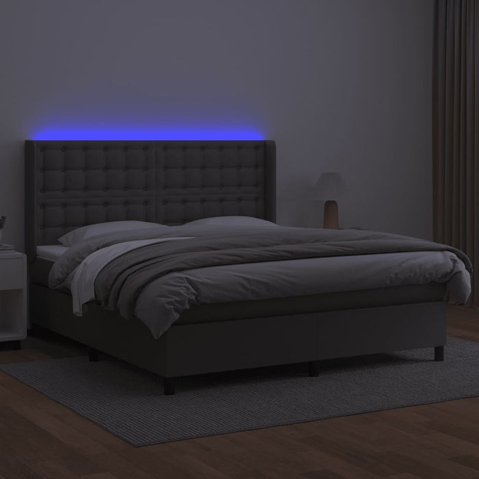 Pat cu arcuri, saltea și LED, gri, 180x200 cm, piele ecologică - WALTI WALTI