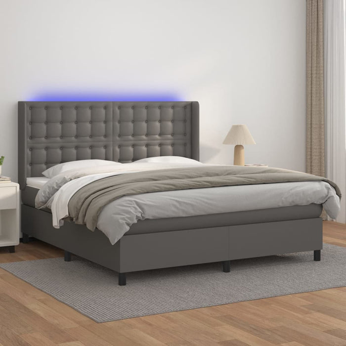 Pat cu arcuri, saltea și LED, gri, 180x200 cm, piele ecologică - WALTI WALTI
